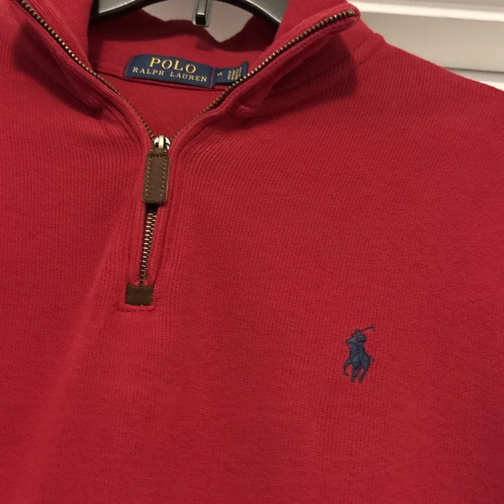 Polo Ralph Lauren 1/4 Zip Mock Neck Suede Cotton French Rib Pullover Red Pony L